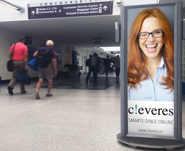 Airport Signage Internetshop cleveres.ch Bildschirmwerbung